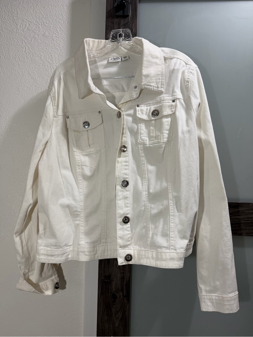 Cato White Denim Jacket with Button Front